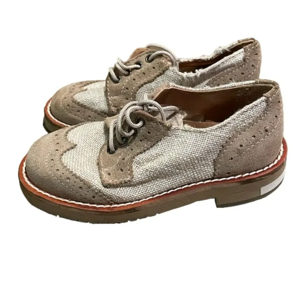 Eli 1957 Beige Suede Linen Derby Oxford Shoes Boys EU 25 US 8 Handmade Spain